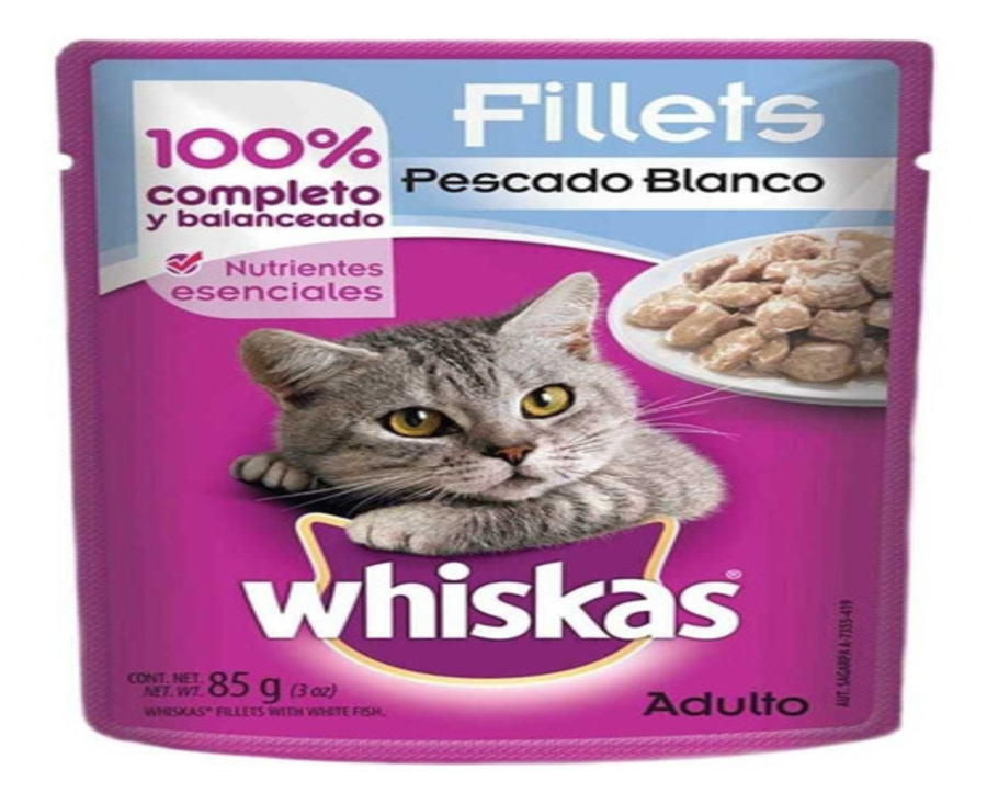Alimento Whiskas para gato sabor pescado blanco en sobre de 85g